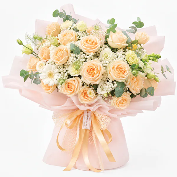 Golden Elegance Champagne Roses Bouquet