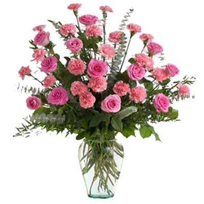 Vase of pink carnation and rose