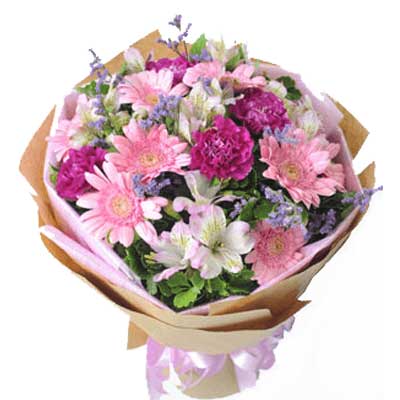 Pink Gerberas And Carnations In A Bouquet