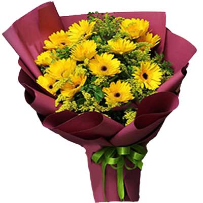 1 Dozen Yellow Gerberas In A Bouquet
