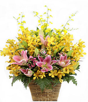 Orchids And Lilies Basket Arrangement