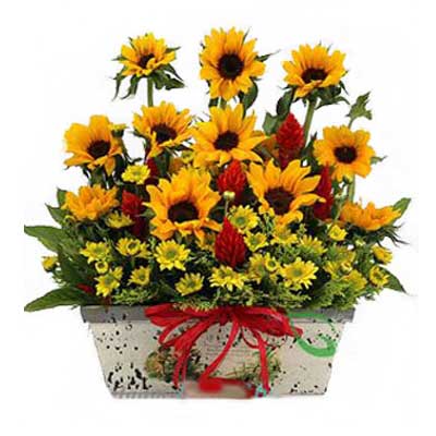 Good Morning With Sunflowers Basket