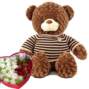 Cute Bear And Heart Flower Box
