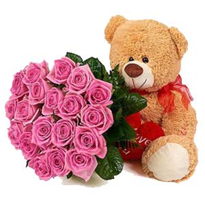 Pink Roses And Teddy Bear