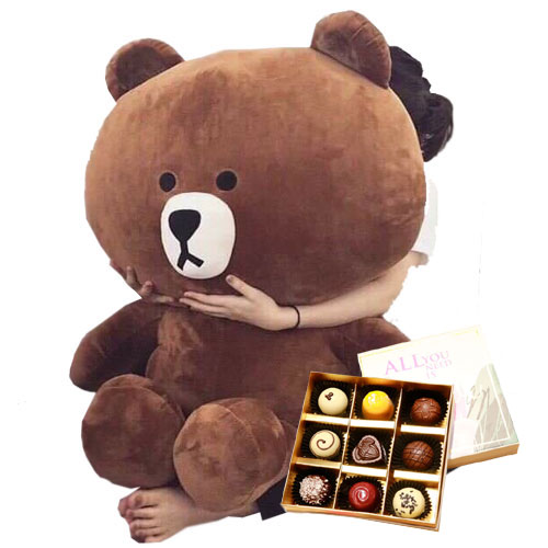 Brown Teddy Bear 2m High With Chocolate Box