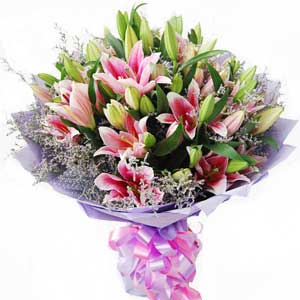 2 Dozen Pink Lilies In A Bouquet