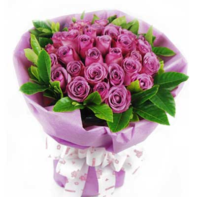 30 Purple Roses in Bouquet