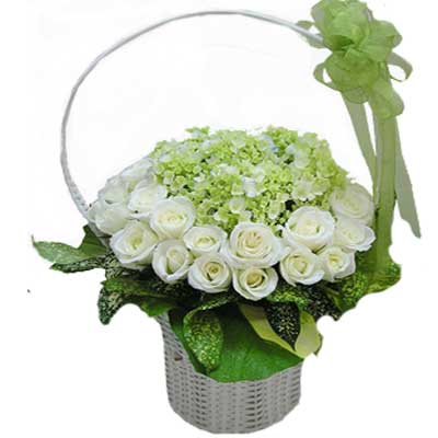 White Roses Basket