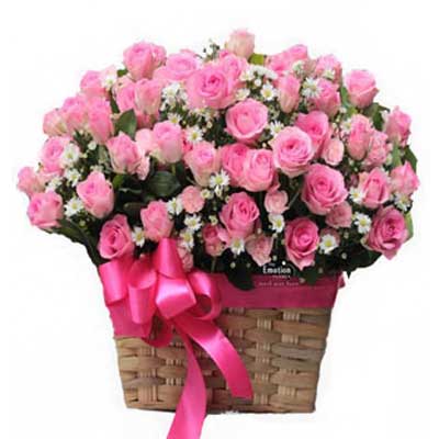 48 Pink Roses in basket