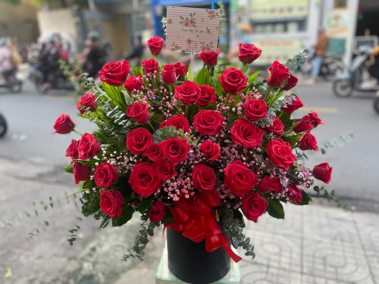 basket of red roses