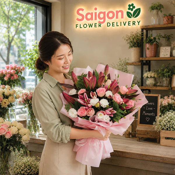 Crimson Lily & Pink Romance Bouquet - Image 2