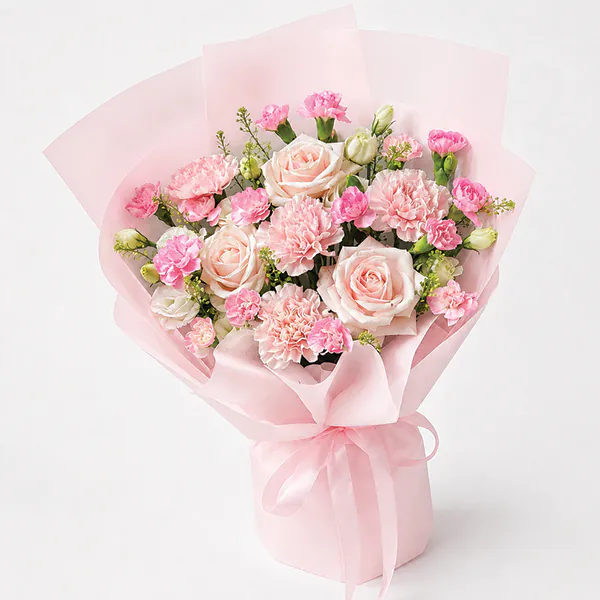 Pink Carnations & Soft Roses Charm Bouquet