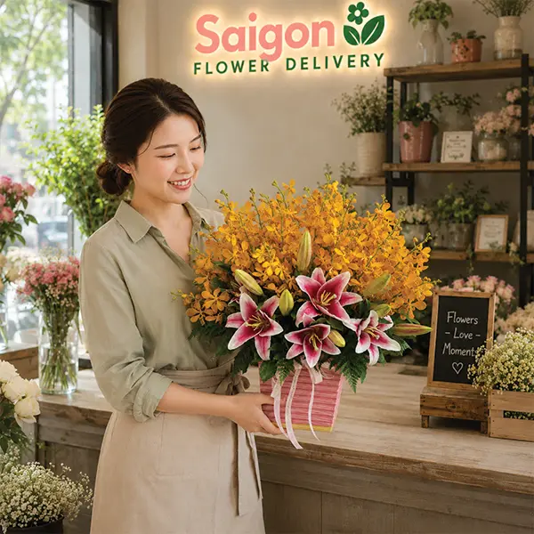 Golden Orchids & Fuchsia Lilies Harmony - Image 2